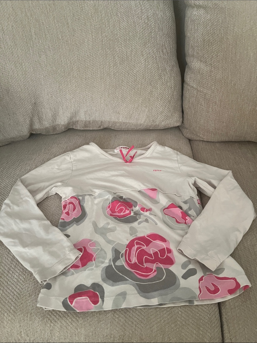 Girls' Long-Sleeve Floral Camo Top in White & Pink